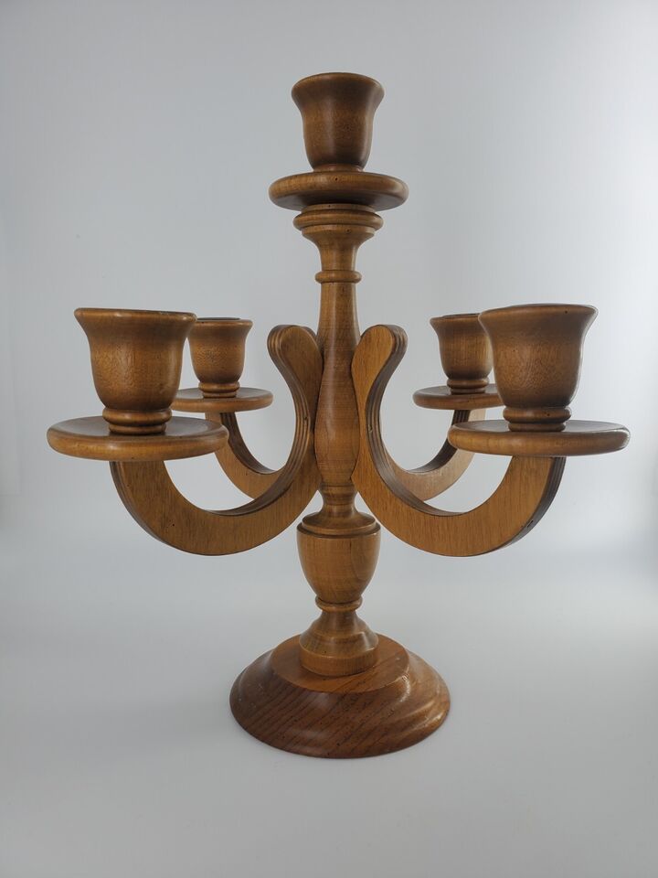 Vintage Charles Lesters MCM Wooden Candelabra 5 Candle Holde11