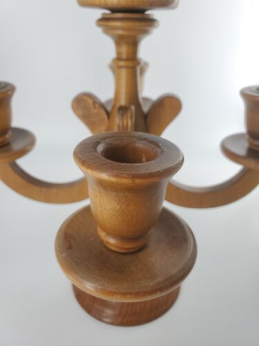 Vintage Charles Lesters MCM Wooden Candelabra 5 Candle Holder-1