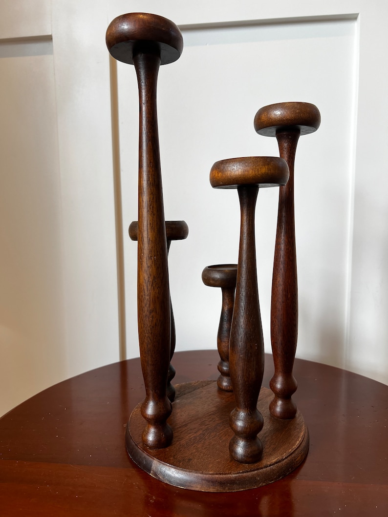 Vintage MCM Wooden Candelabra-1