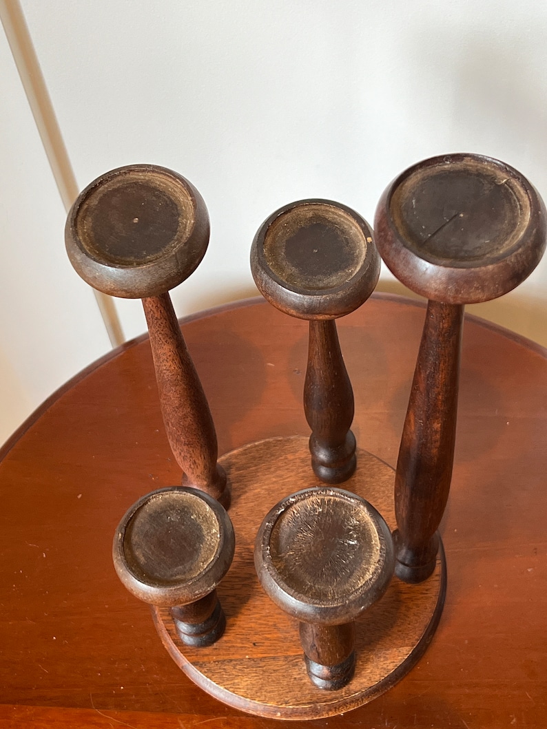 Vintage MCM Wooden Candelabra-2