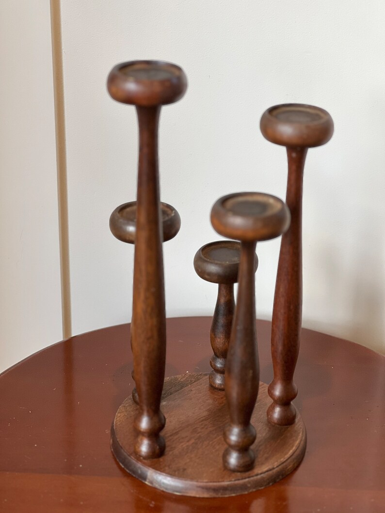 Vintage MCM Wooden Candelabra-3