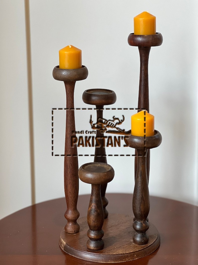 Vintage MCM Wooden Candelabra-4