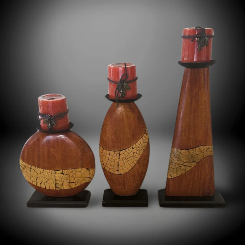 Vintage Mid-Century Modern Wooden Candlestick