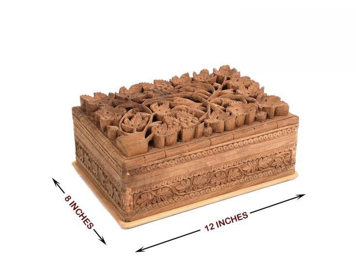 Artisan Hand Carved Wood jewellery Box