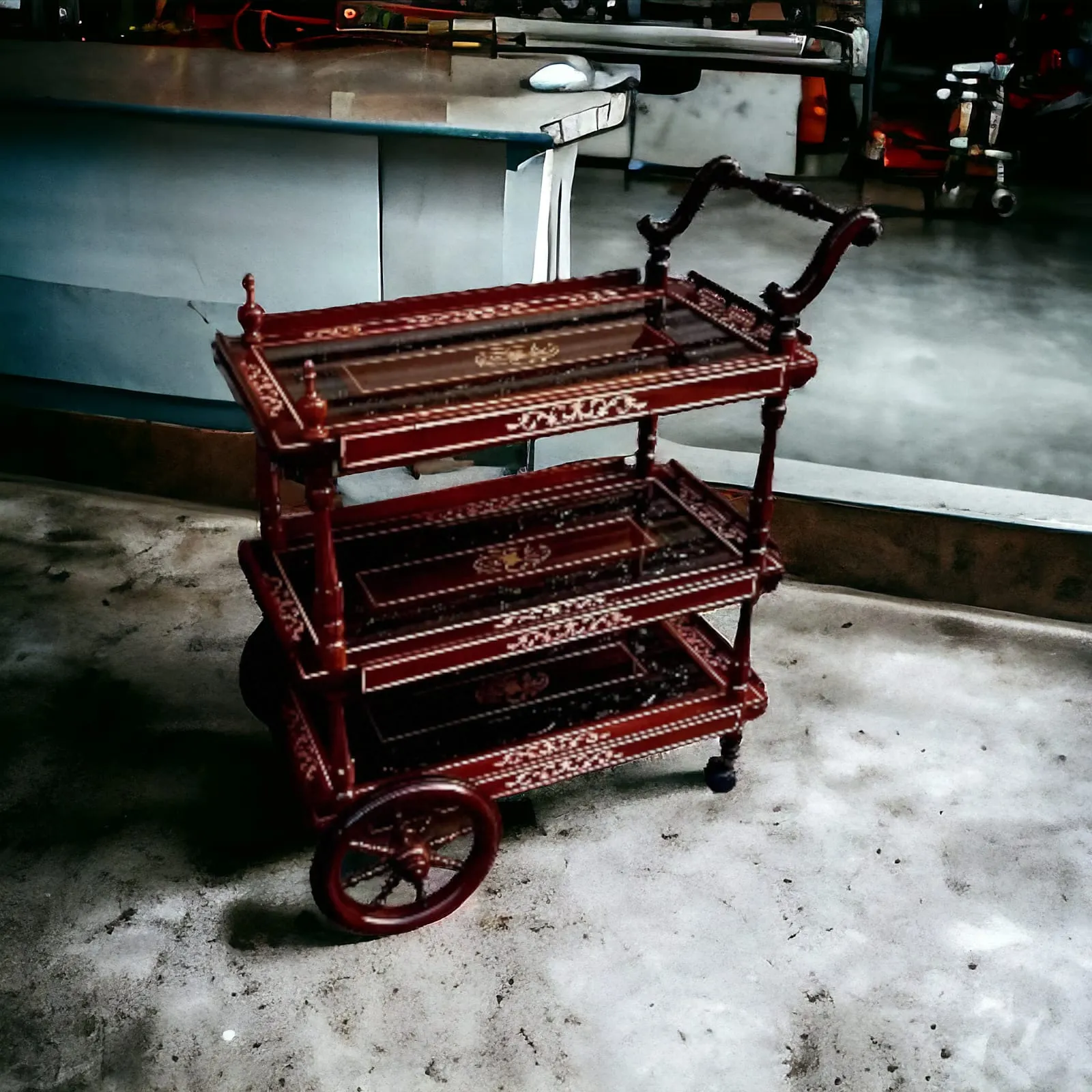 Duke Hand Carved Tea Trolley-pakistanshandicraft Duke Hand Carved Tea Trolley