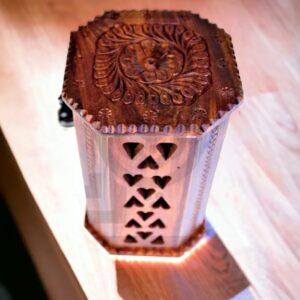 Hand Carved Wooden Cutwork Lamp Octagon Large