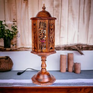 Hand Carved Wooden Cutwork Lamp Octagon Large With Stand
