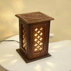 Handcrafted Carved Antique Wooden Lamp-2