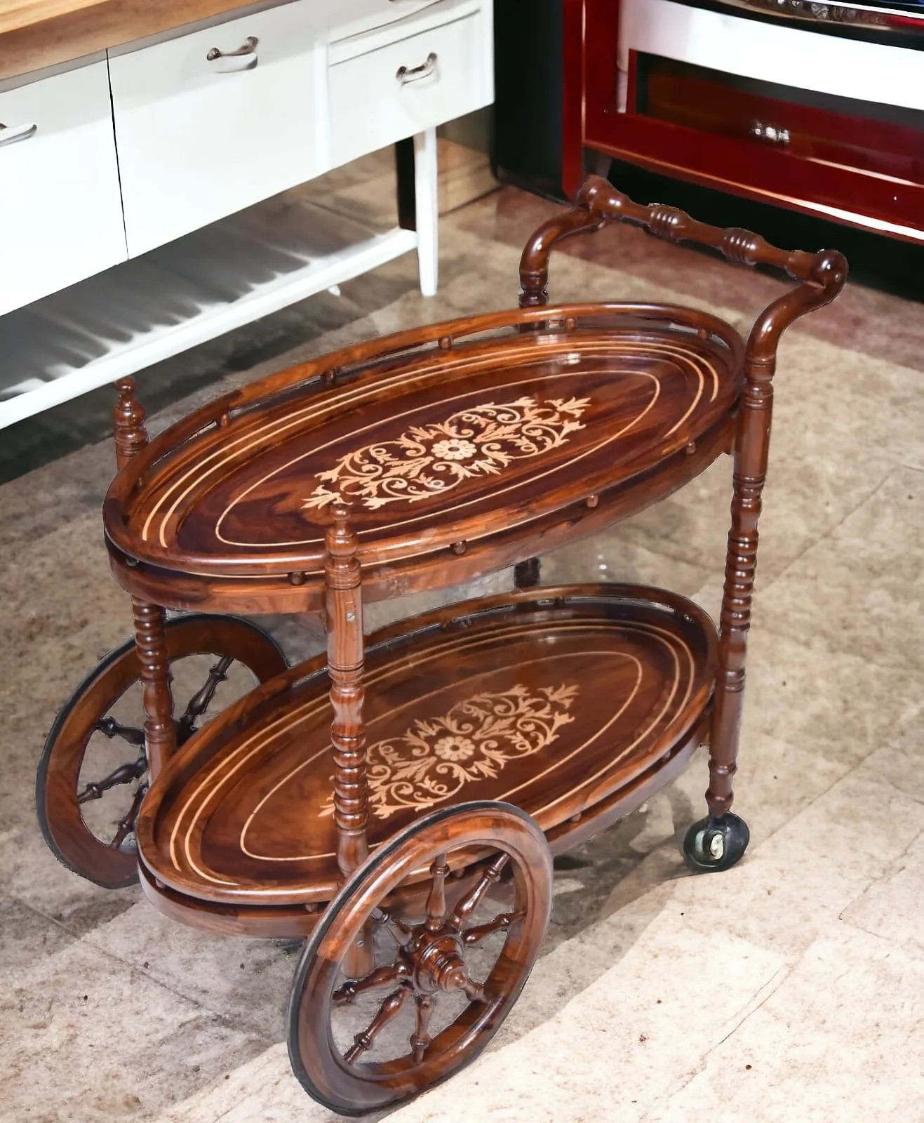 Solid Wood Tea Trolley3-pakistanshandicraft Solid Wood Tea Trolley