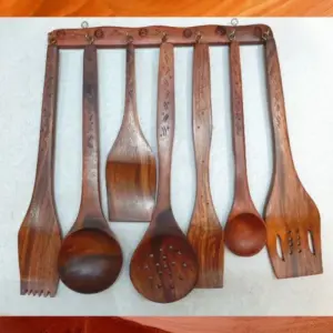 Brass Spoon ladle Wooden Chamach set