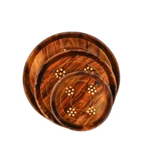 Wooden Plates Set Brass Work