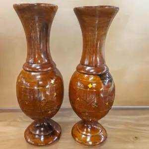 wooden Brass Vase guldan Set 2