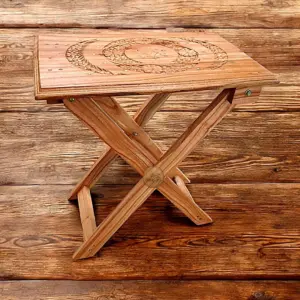 Wooden stool table with brass work and carving