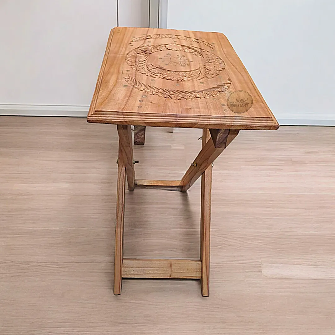 Wooden stool table with brass work and carving-pakistanshandicraft table with brass work and carving