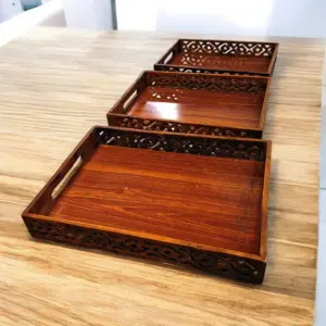 Set of 3 Wooden Serving Trays-pakistanhanidcraft